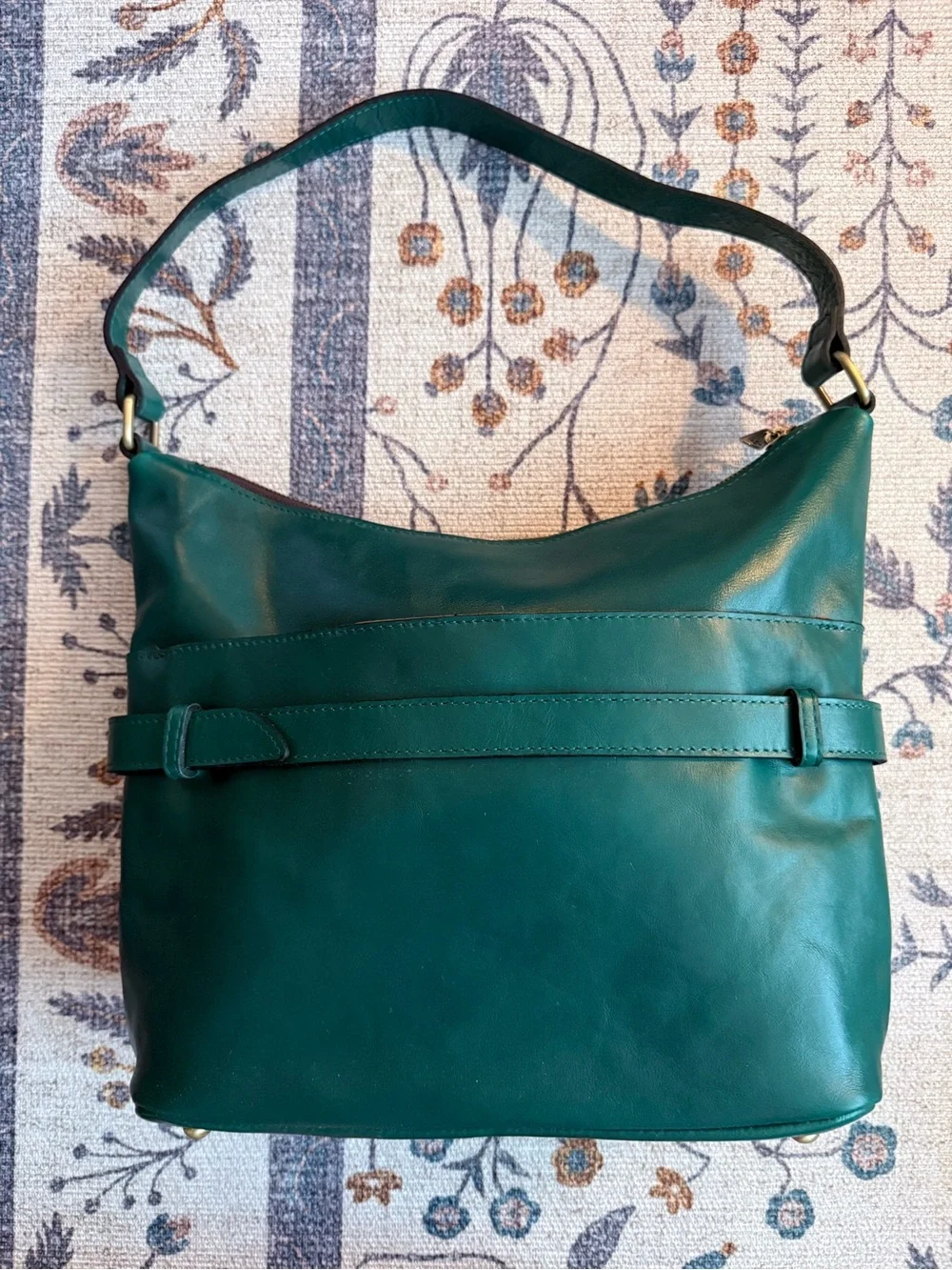 Patricia Nash Elini Leather Hobo Shoulder Bag Green Belted MSRP $269